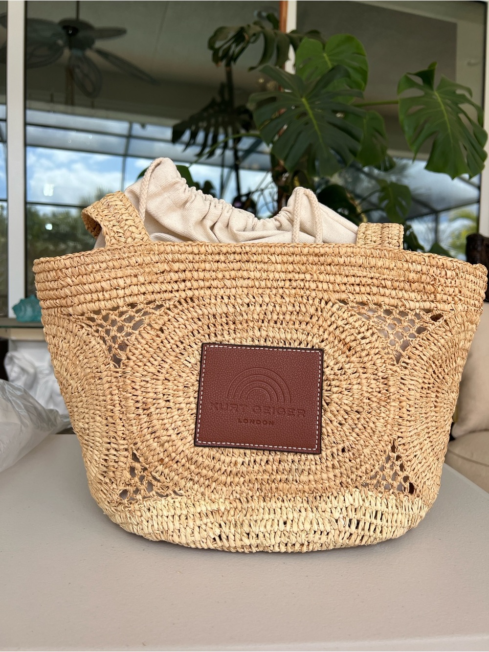 KURT GEIGER Raffia Evil Eye Basket tote beige natural NWT - Picture 9 of 17
